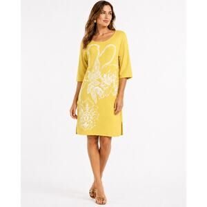 St John Resort 2009 Yellow Floral Knit Shift Dress Wool Rayon Sz 6 NWT